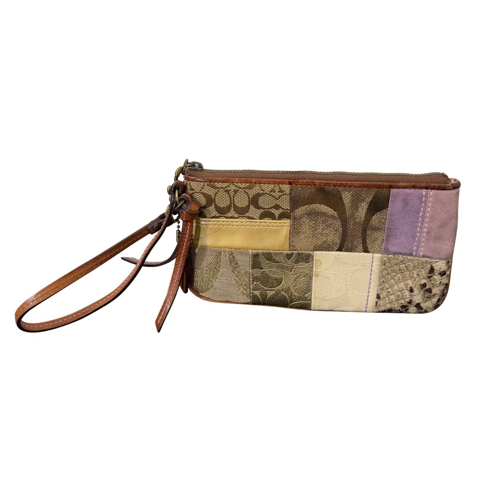 Vintage Coach 2006 Signature Patchwork Wristlet Y2K Preppy Boho Bag Quiet Luxe
